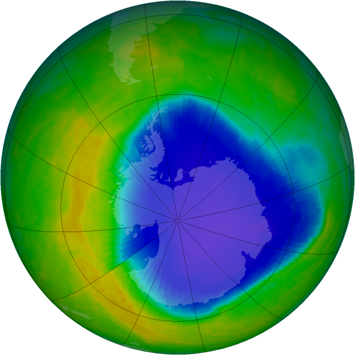Antarctic ozone map for 15 November 2001